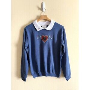 Vintage Grandmacore Sweatshirt M‎ Embroidered Collared Cottagecore Women’s